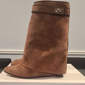 Givenchy Shark Lock Fold-Over Boot, Dark Brown sz 41.